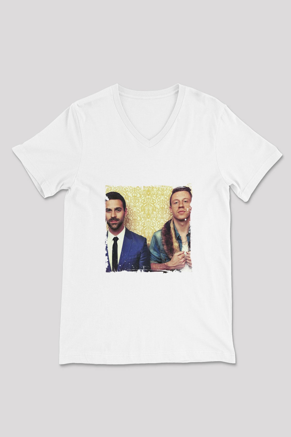 Macklemore Baskılı Beyaz V Yaka Unisex Tişört