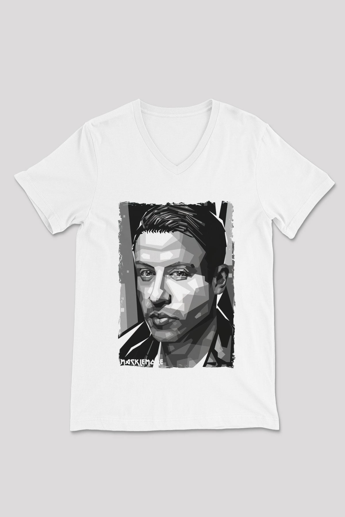 Macklemore Beyaz Unisex V Yaka Tişört