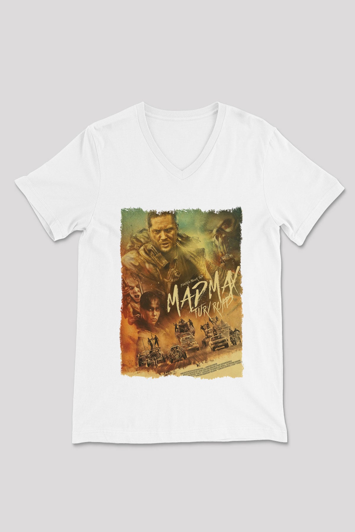 Mad Max Beyaz Unisex V Yaka Tişört