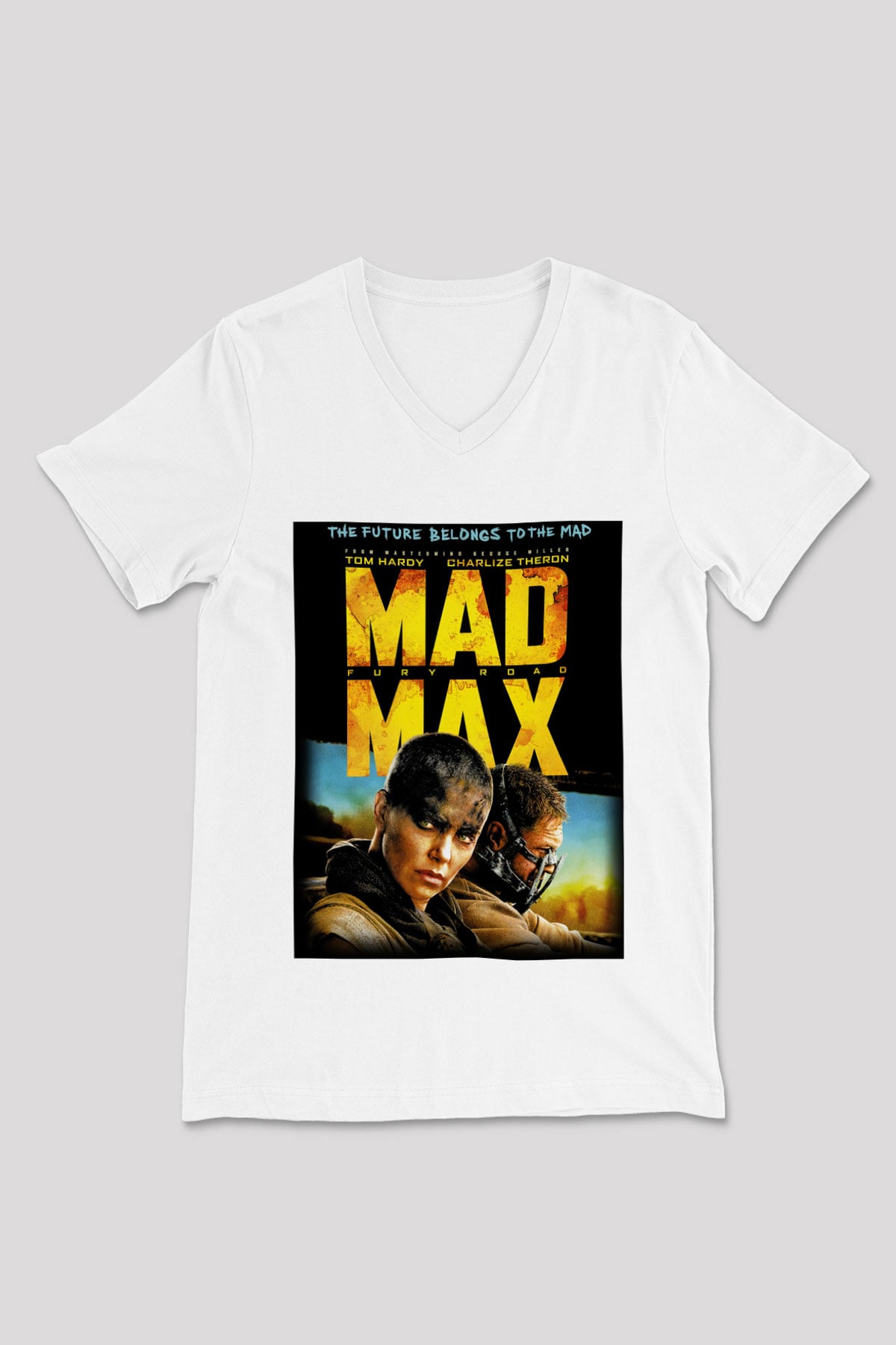 Mad Max Beyaz Unisex V Yaka Tişört T-Shirt