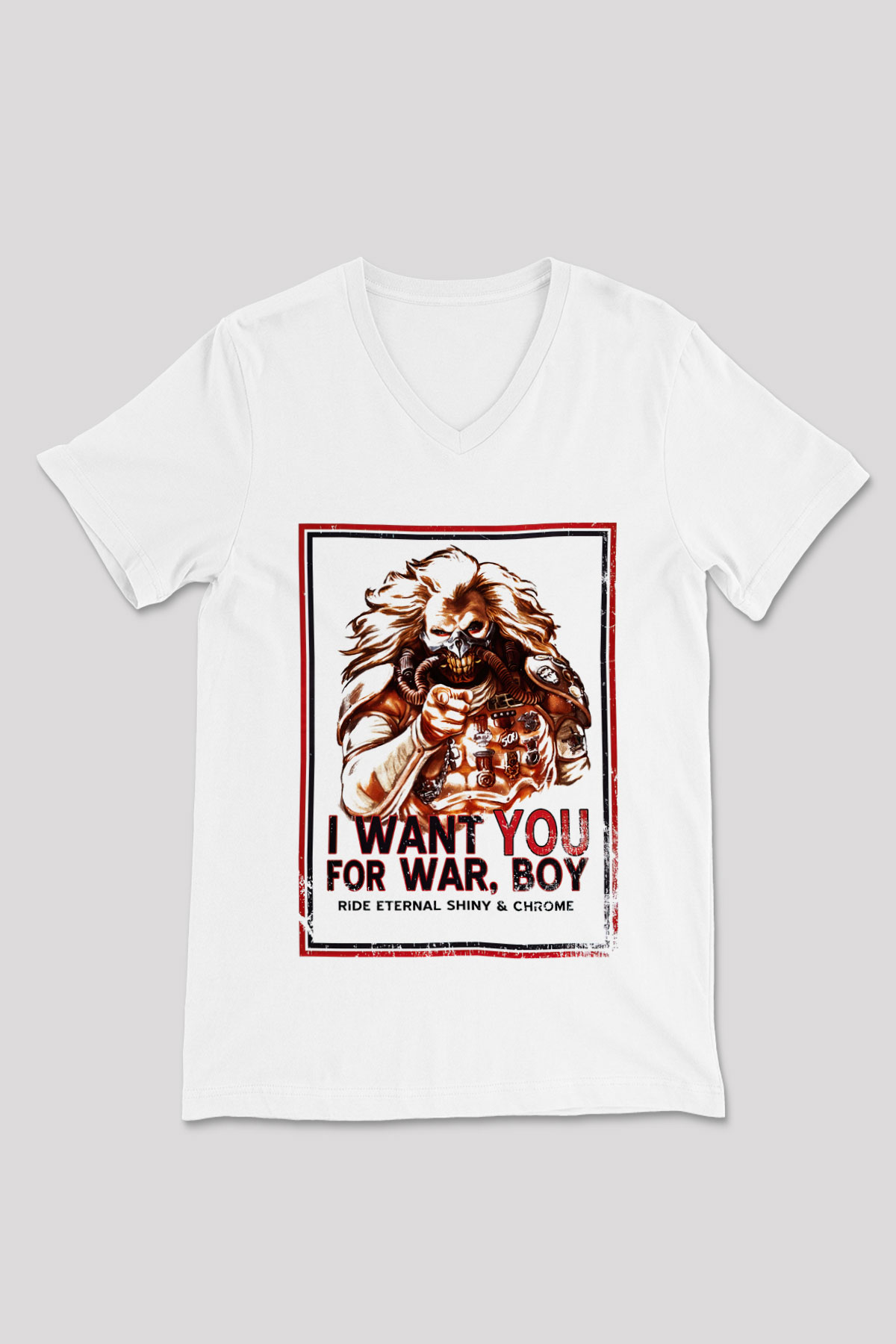 Mad Max Beyaz Unisex V Yaka Tişört T-Shirt