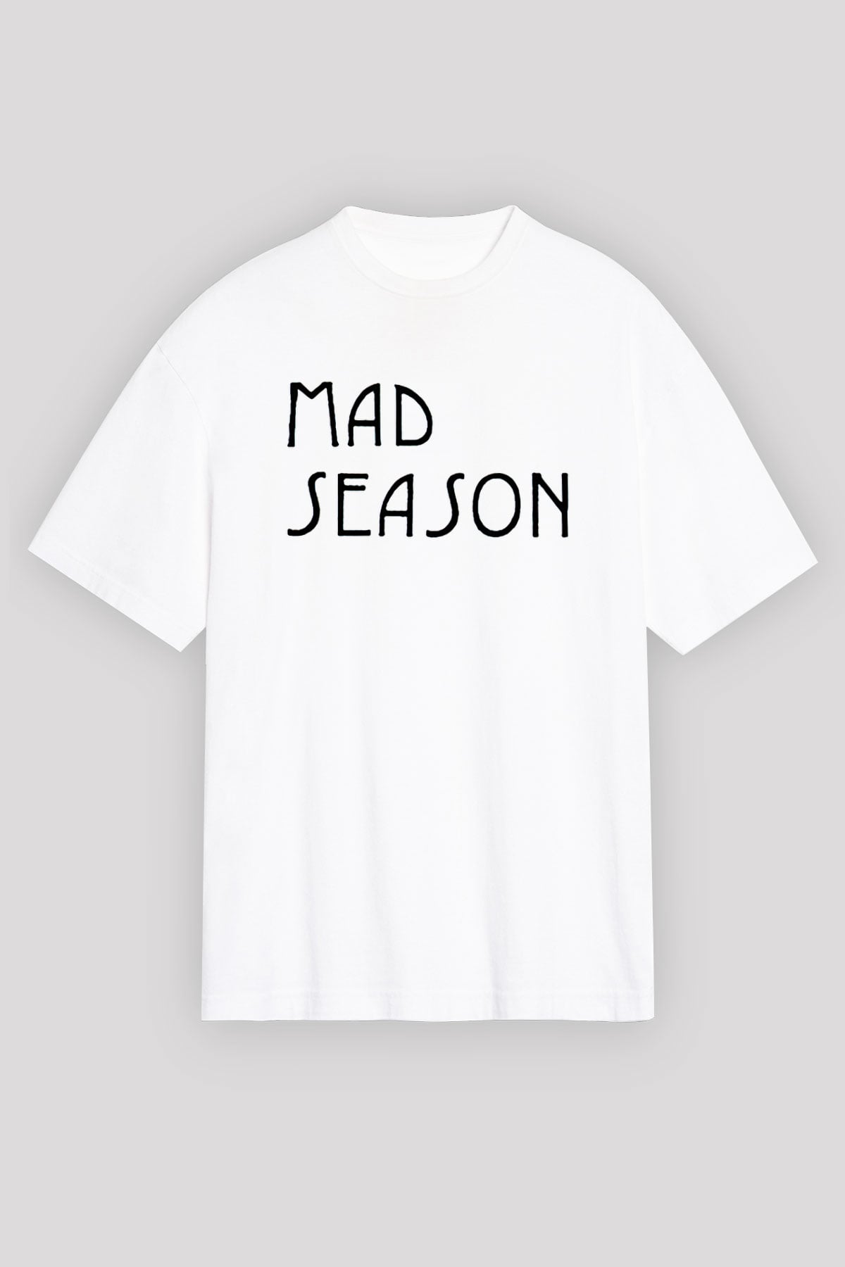 Mad Season Baskılı Beyaz Unisex Oversize Tişört - Tshirt
