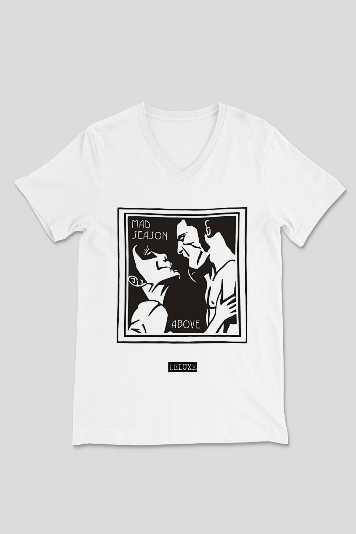 Mad Season Baskılı Beyaz Unisex V Yaka Tişört - Tshirt