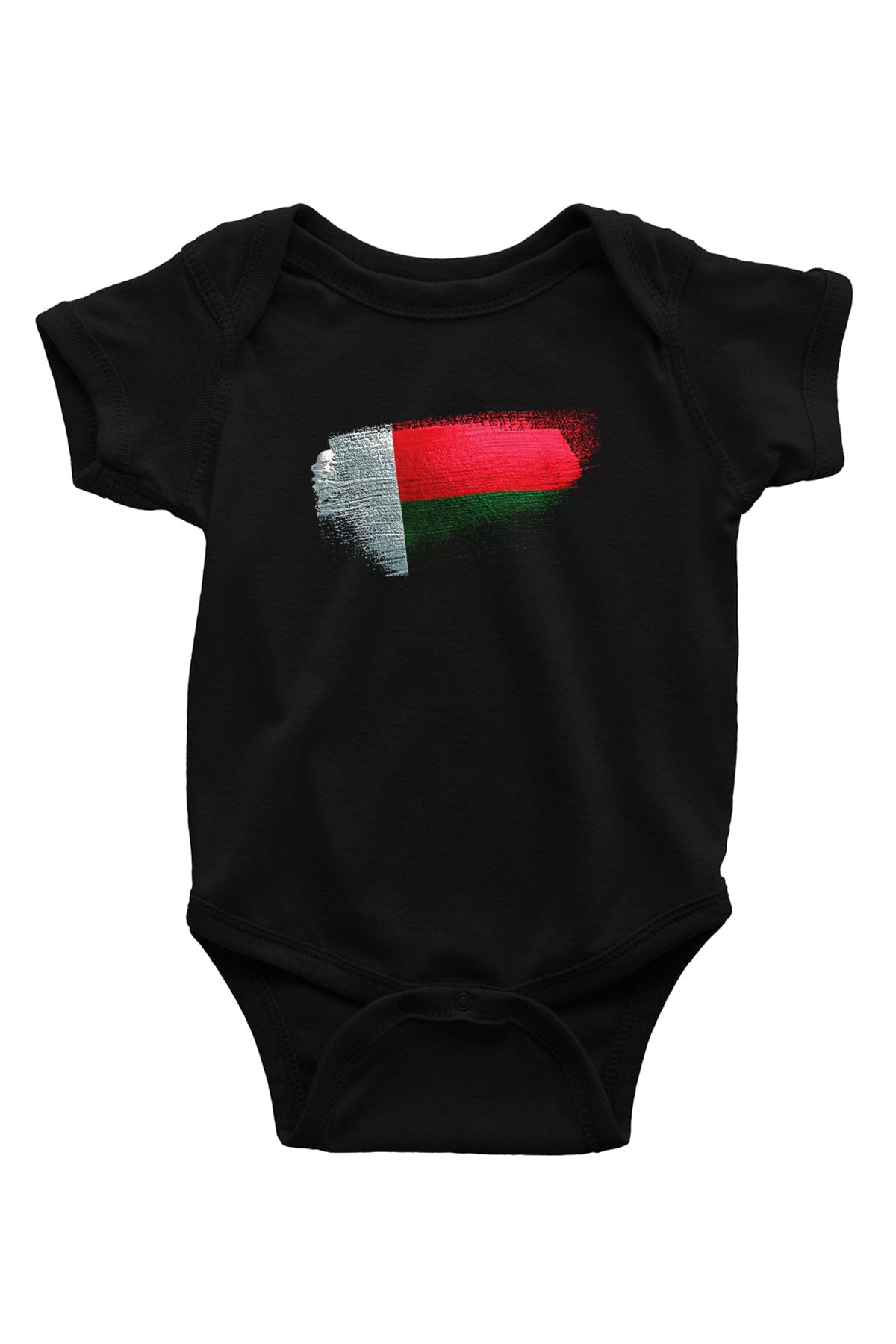 Madagaskar - Madagascar Bayrağı Baskılı Unisex Siyah Bebek Body - Zıbın