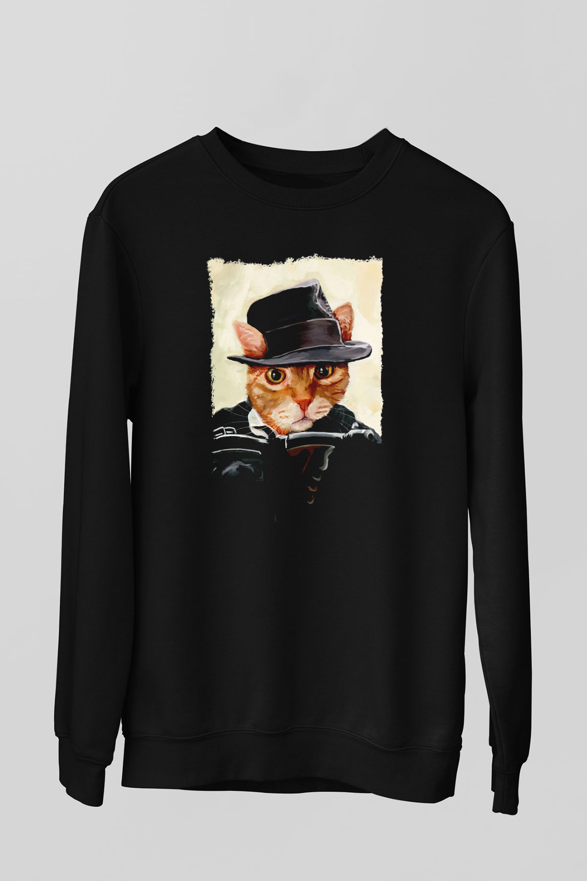 Mafya Kedi Baskılı Unisex Siyah  Sweatshirt