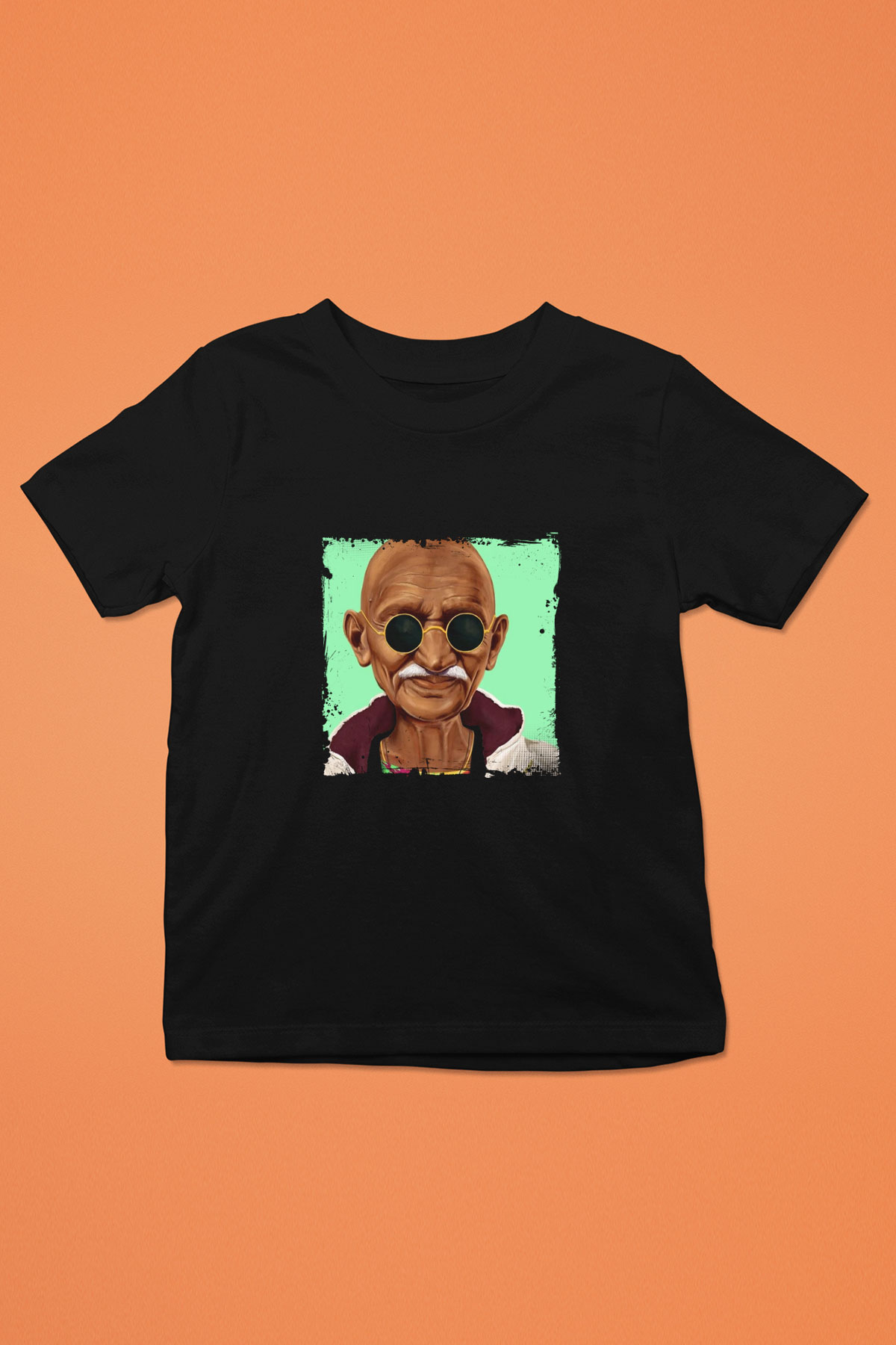 Mahatma Gandi Baskılı Unisex Siyah Çocuk Tişört