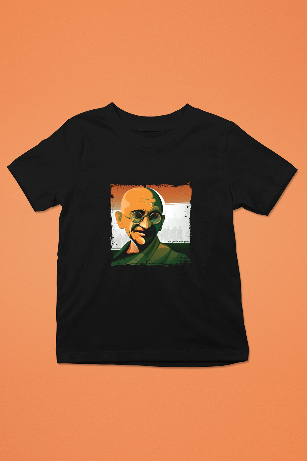 Mahatma Gandi Baskılı Unisex Siyah Çocuk Tişört