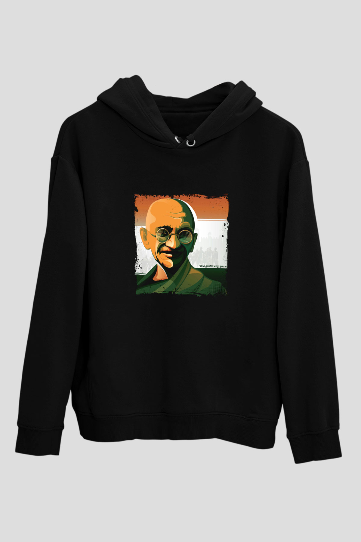 Mahatma Gandi Baskılı Unisex Siyah Hoodie