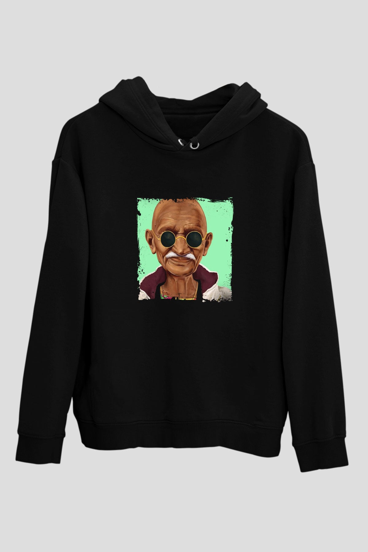 Mahatma Gandi Baskılı Unisex Siyah Hoodie