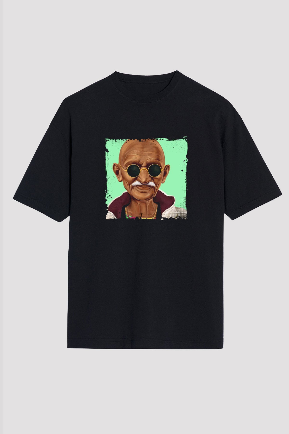 Mahatma Gandi Baskılı Unisex Siyah Oversize Tişört