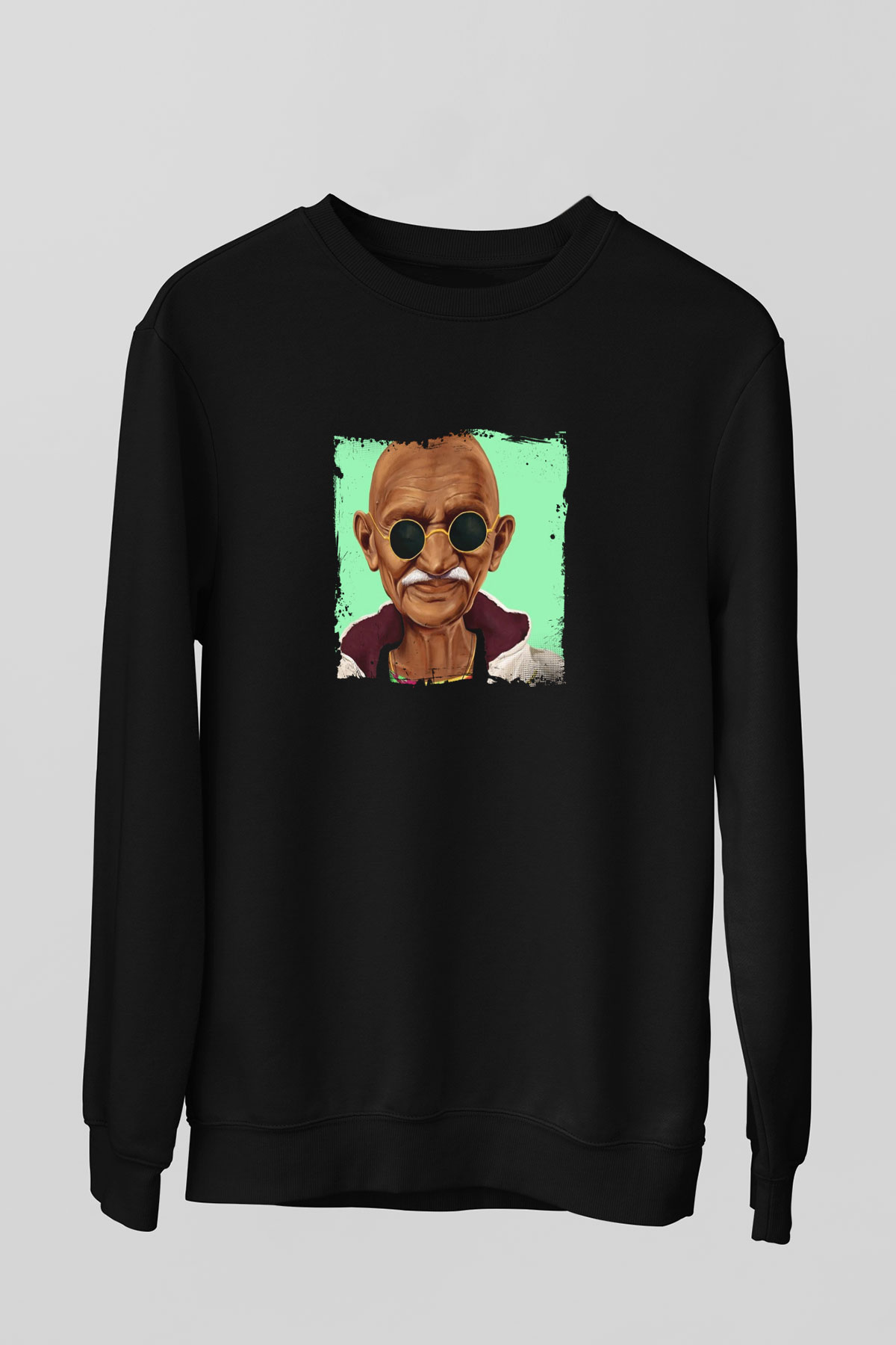 Mahatma Gandi Baskılı Unisex Siyah Sweatshirt