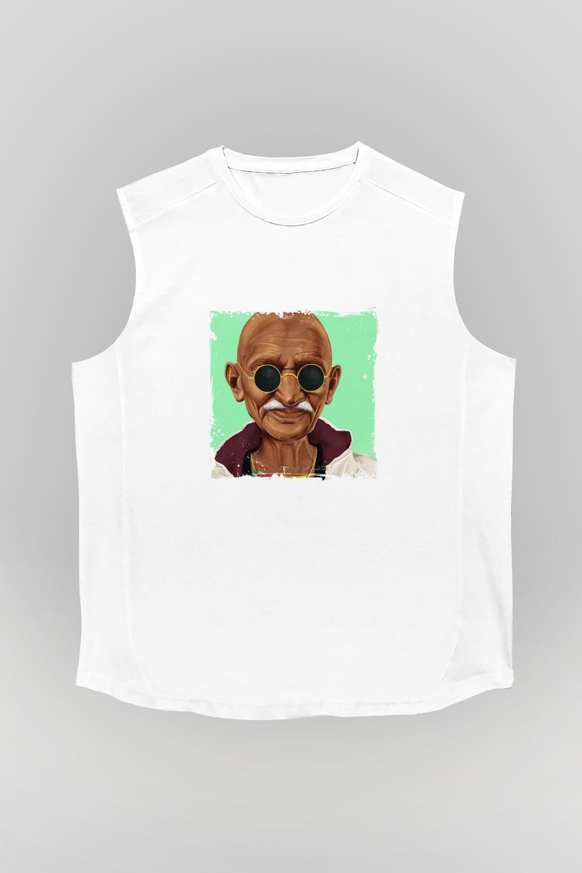 Mahatma Gandi Unisex Baskılı Beyaz Kolsuz Tişört