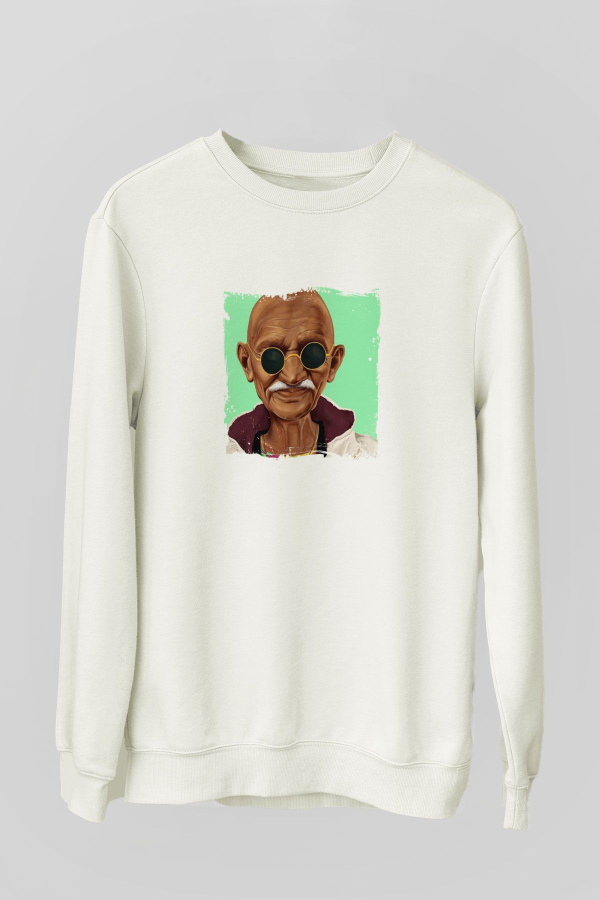 Mahatma Gandi Unisex Baskılı Beyaz Sweatshirt