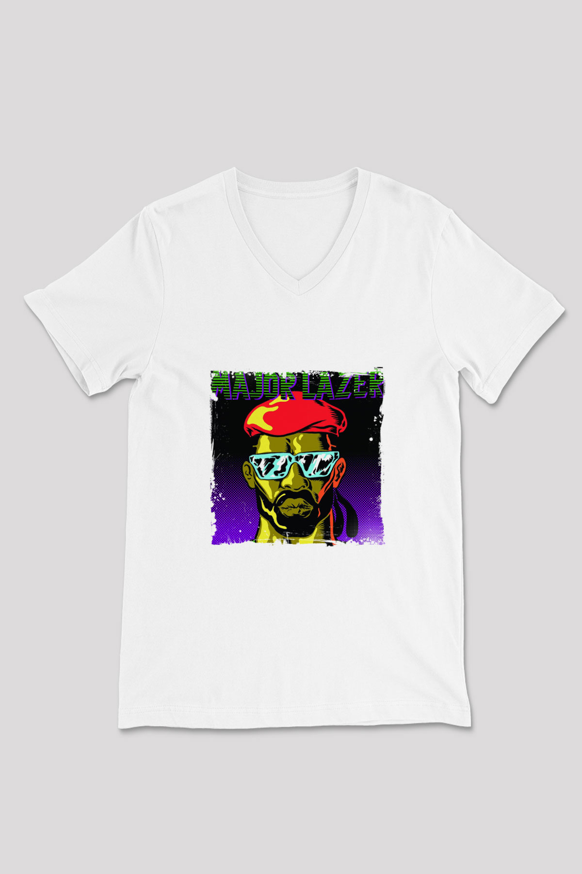 Major Lazer Baskılı Beyaz V Yaka Unisex Tişört