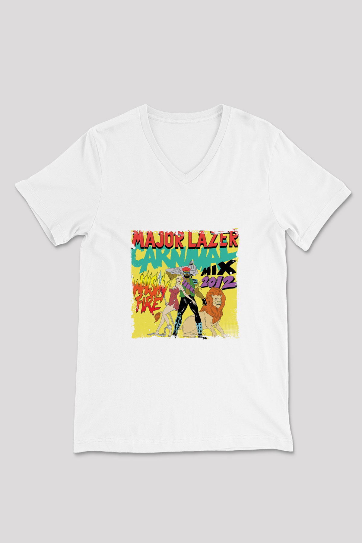 Major Lazer Baskılı Beyaz V Yaka Unisex Tişört