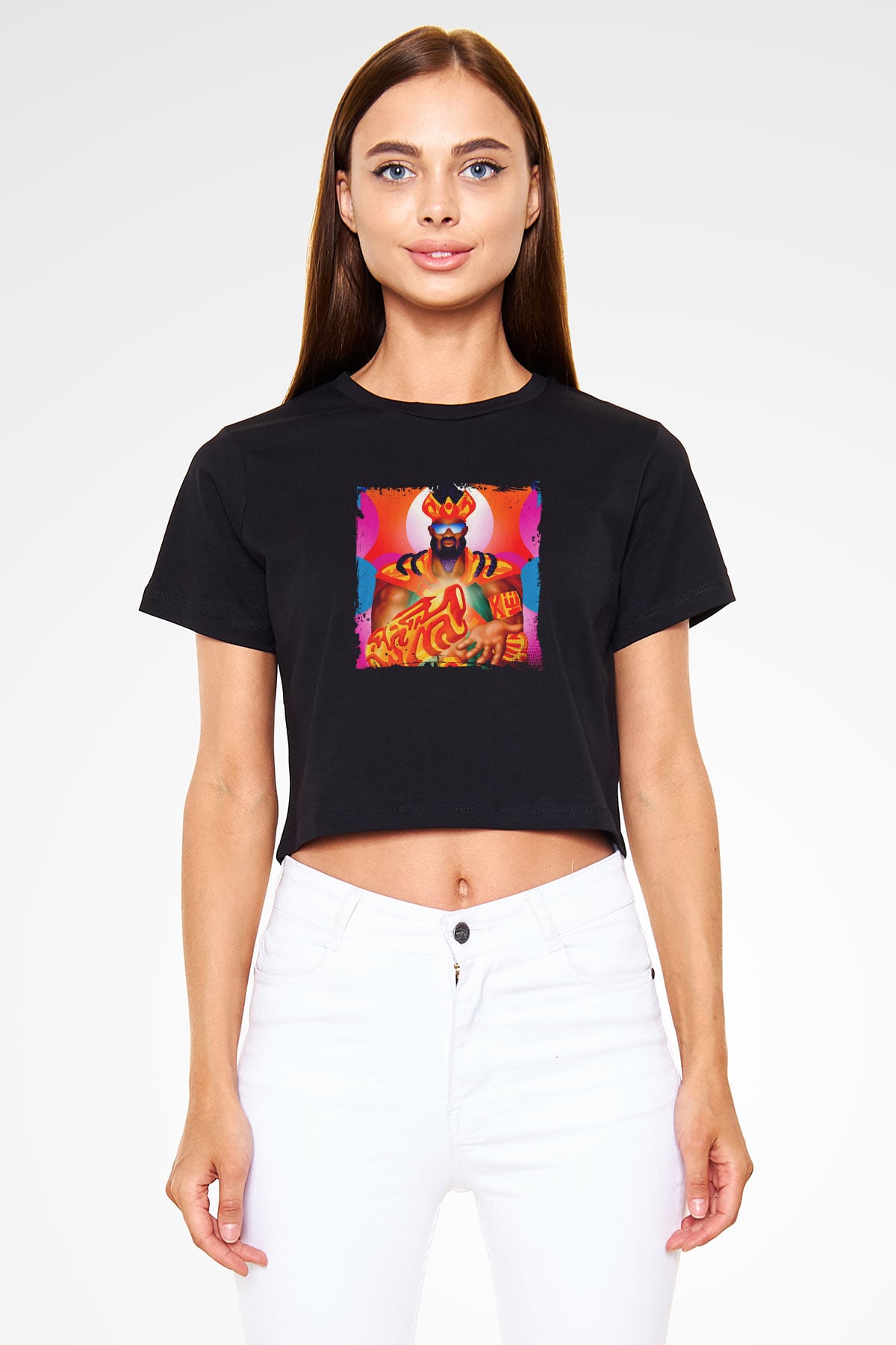 Major Lazer Baskılı Crop Top Siyah Kadın Tişört