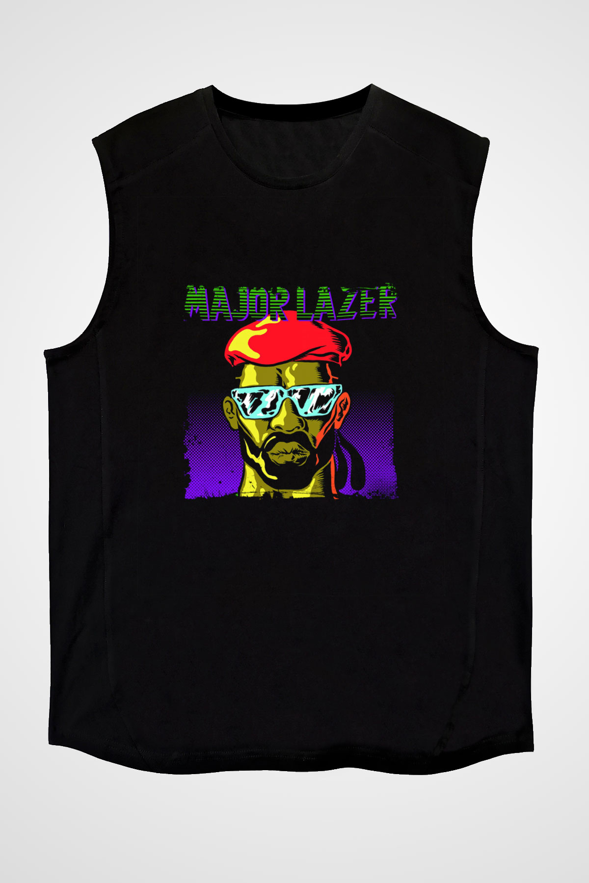 Major Lazer Baskılı Unisex Siyah Kolsuz Tişört
