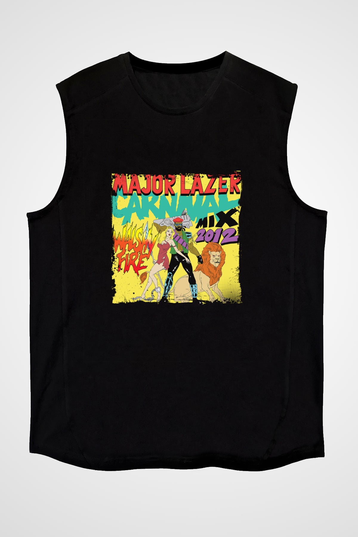 Major Lazer Baskılı Unisex Siyah Kolsuz Tişört