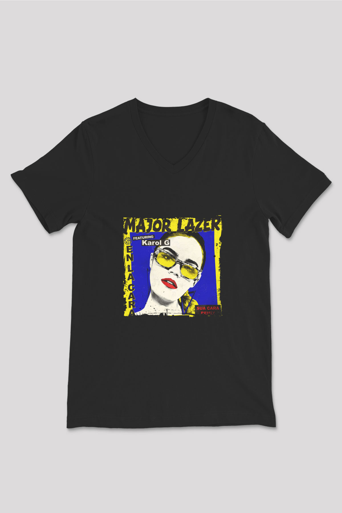 Major Lazer Baskılı Unisex Siyah V Yaka Tişört