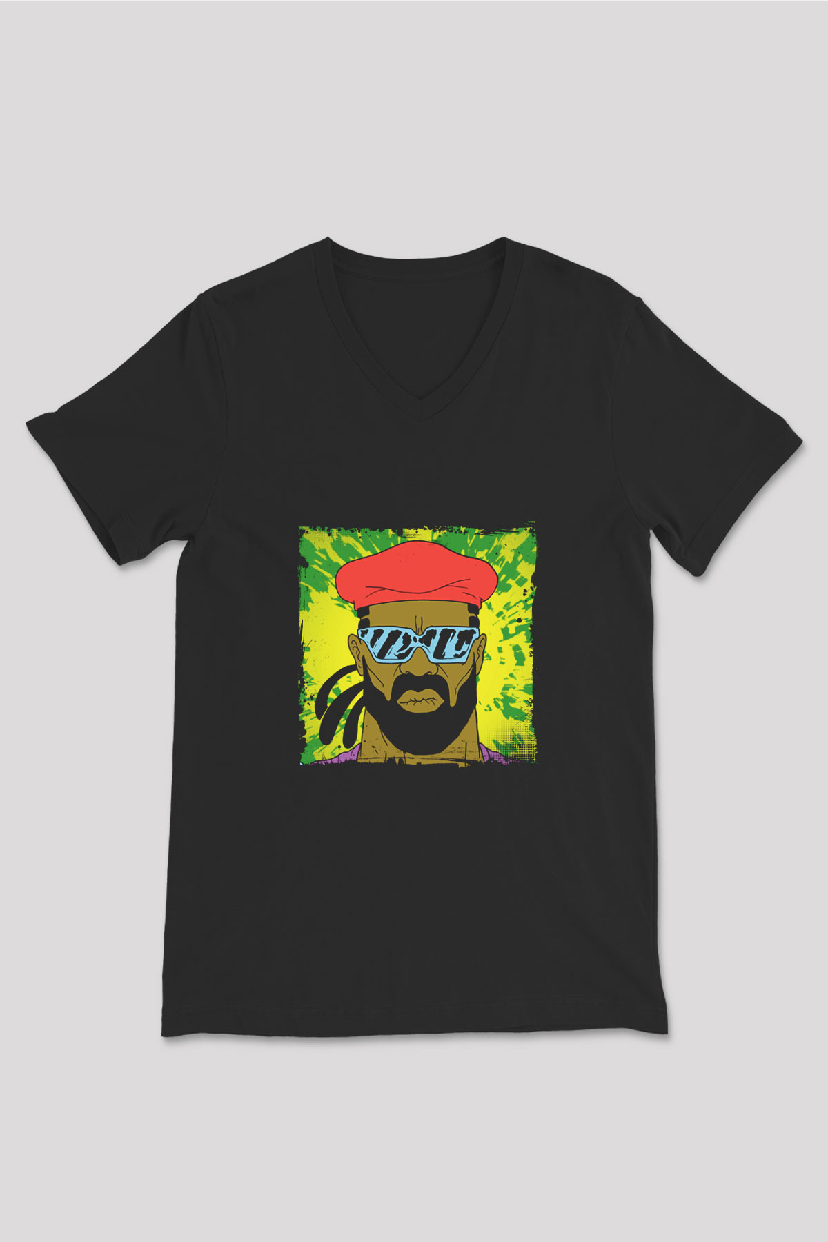 Major Lazer Baskılı Unisex Siyah V Yaka Tişört