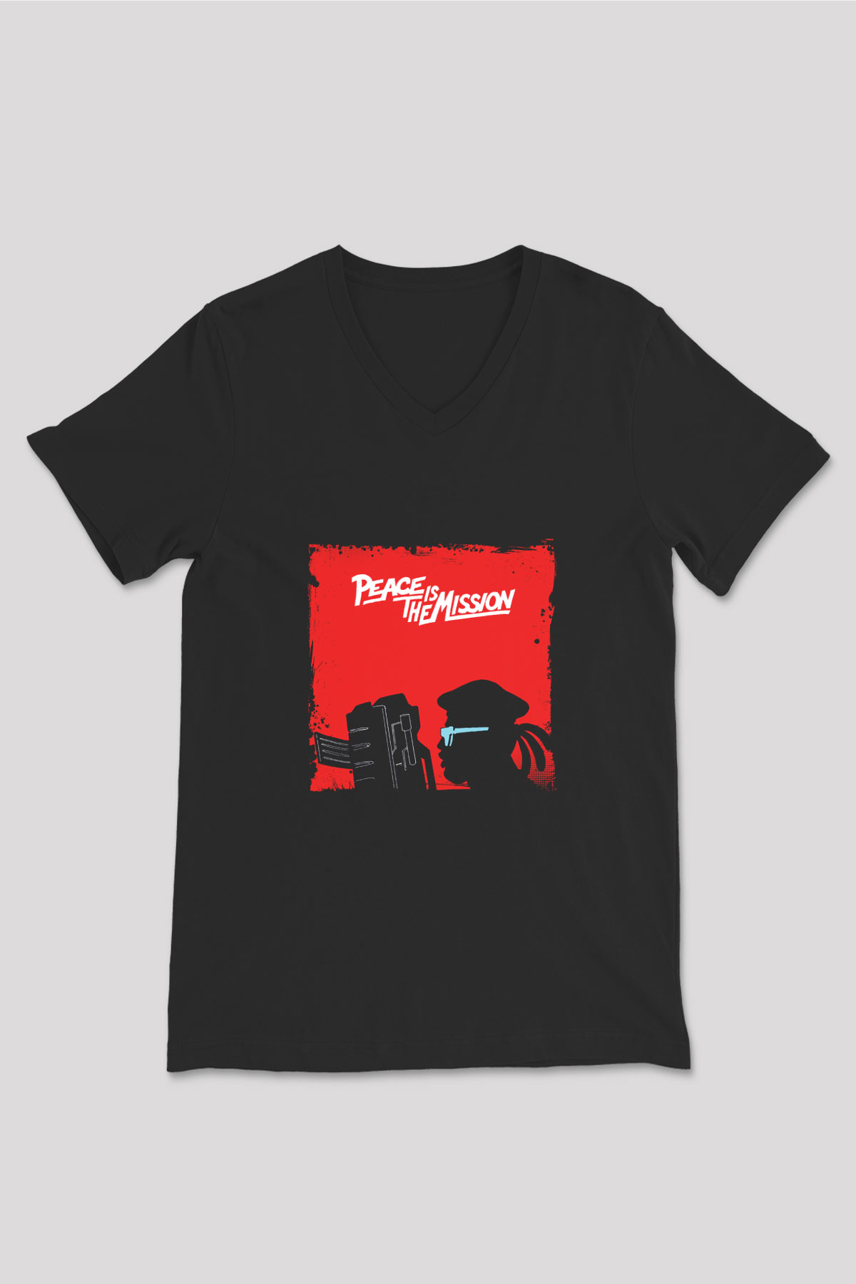 Major Lazer Baskılı Unisex Siyah V Yaka Tişört