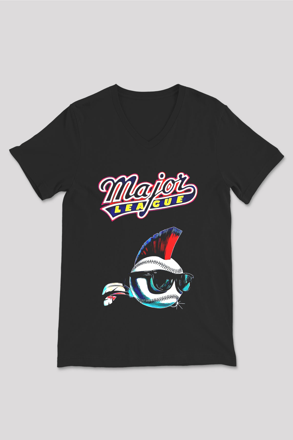 Major League Siyah Unisex  V Yaka Tişört