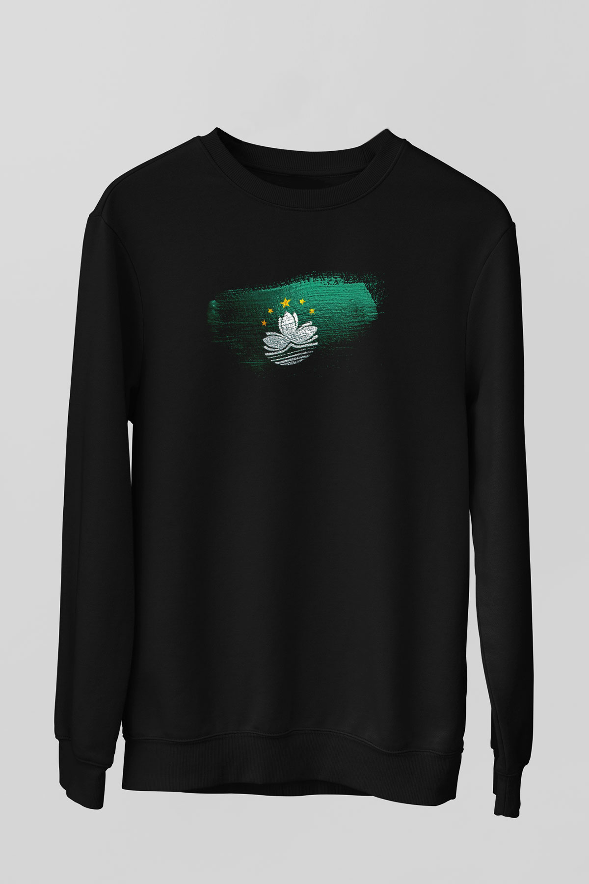 Makao - Macau Bayrağı Baskılı Unisex Siyah Sweatshirt