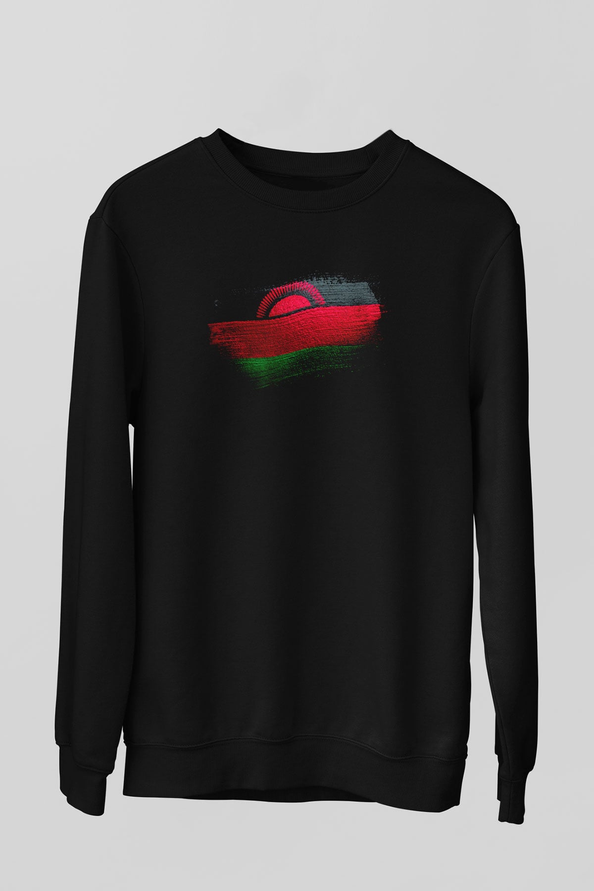 Malavi - Malawi Bayrağı Baskılı Unisex Siyah Sweatshirt