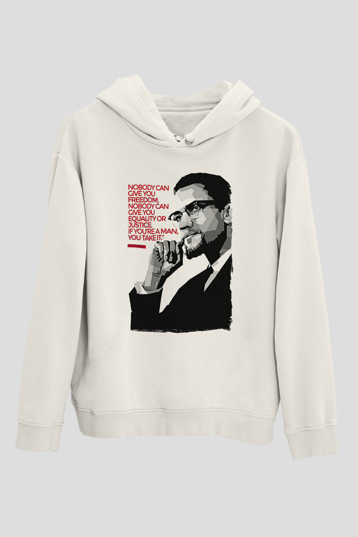 Malcolm X James Baskılı Beyaz Unisex Kapüşonlu Sweatshirt