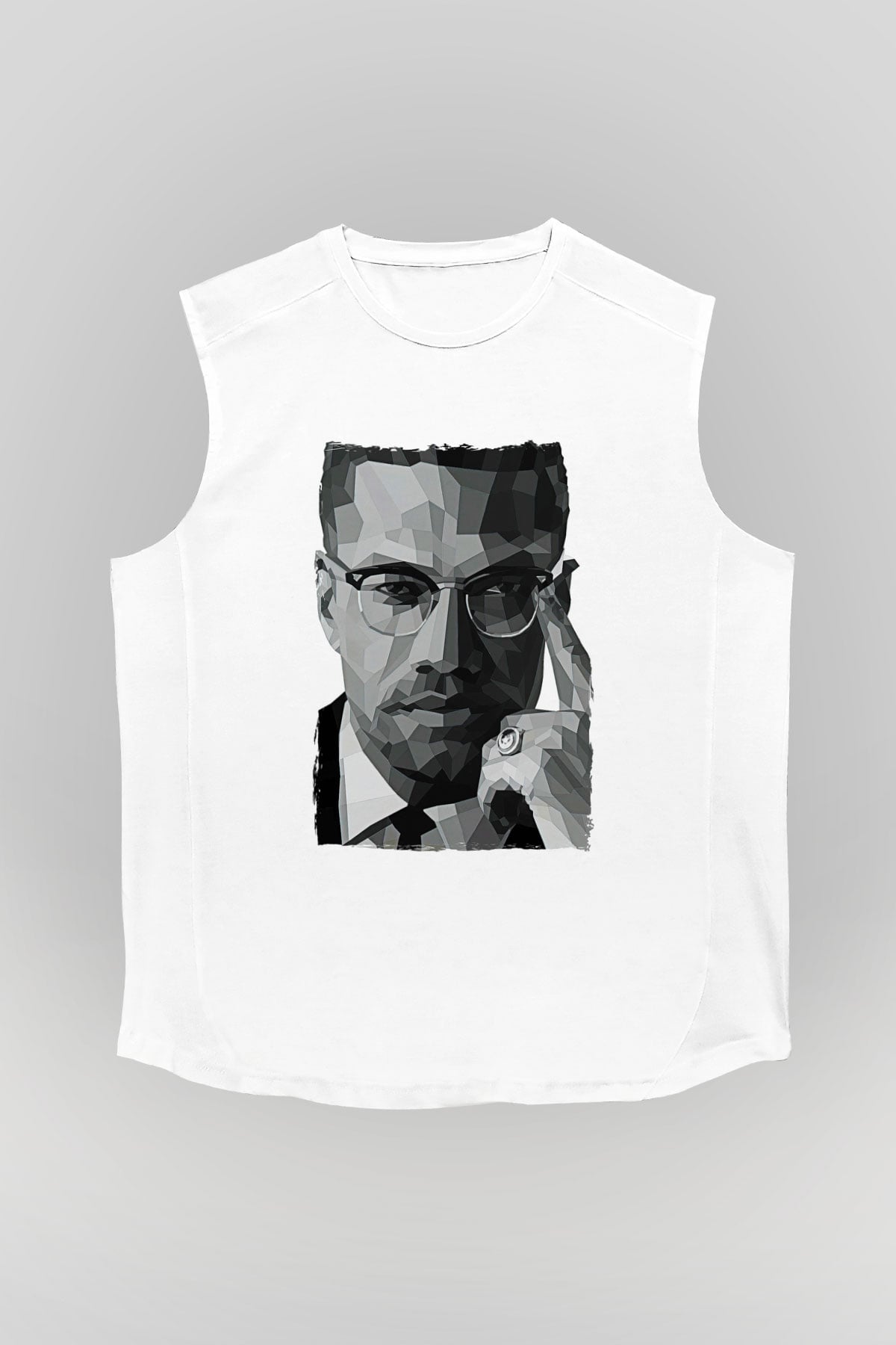 Malcolm X James Baskılı Beyaz Unisex Kolsuz Tişört - Tshirt