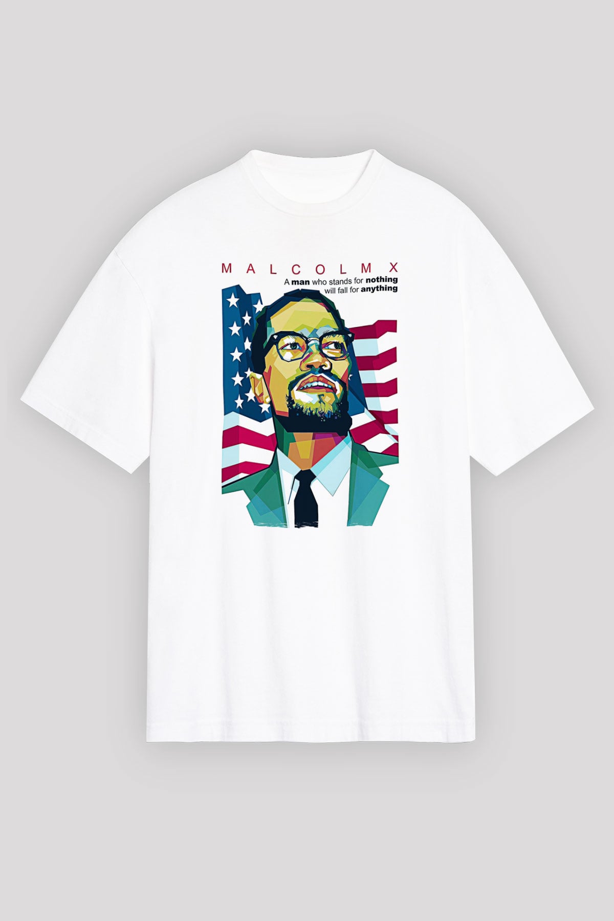 Malcolm X James Baskılı Beyaz Unisex Oversize Tişört - Tshirt