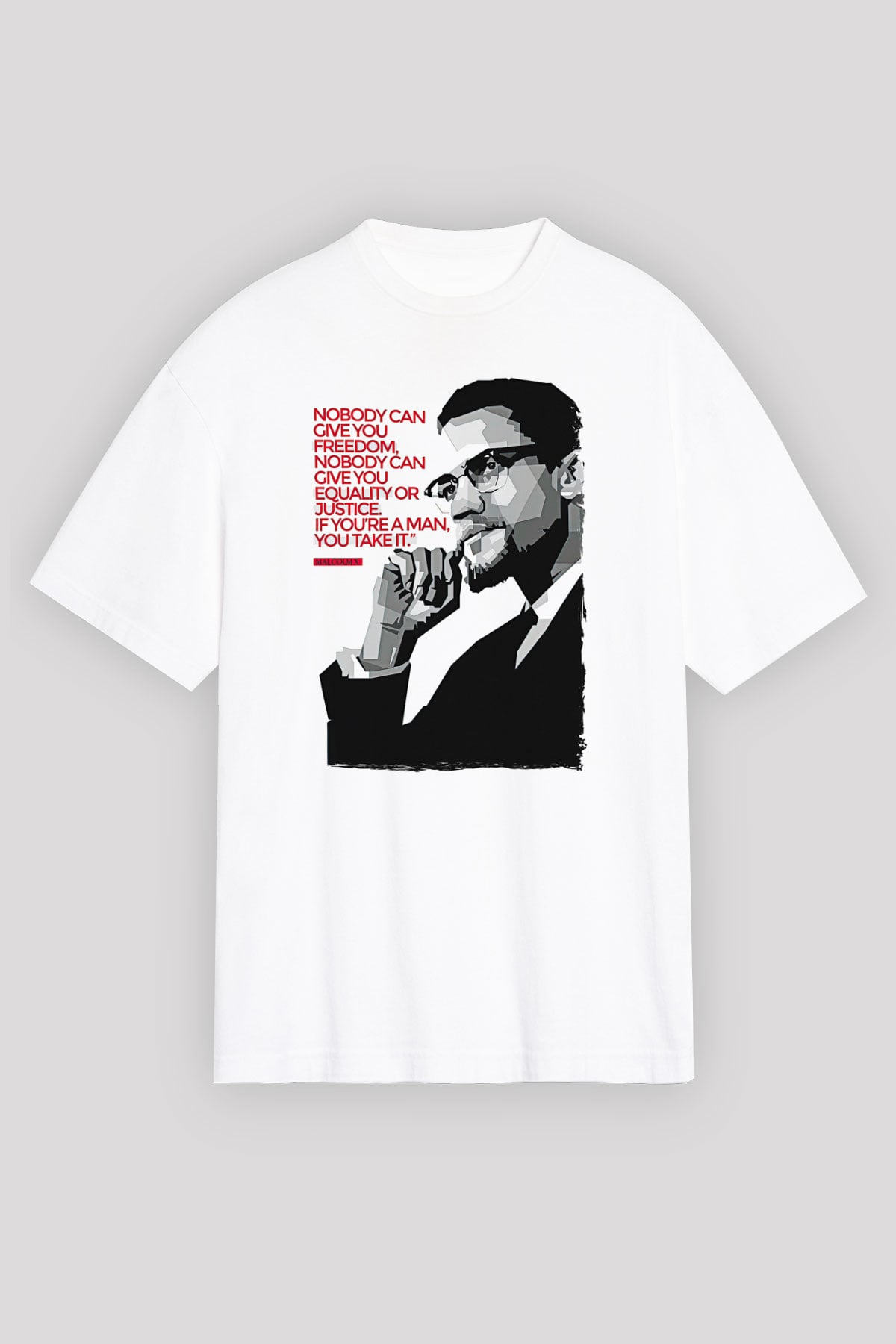 Malcolm X James Baskılı Beyaz Unisex Oversize Tişört - Tshirt