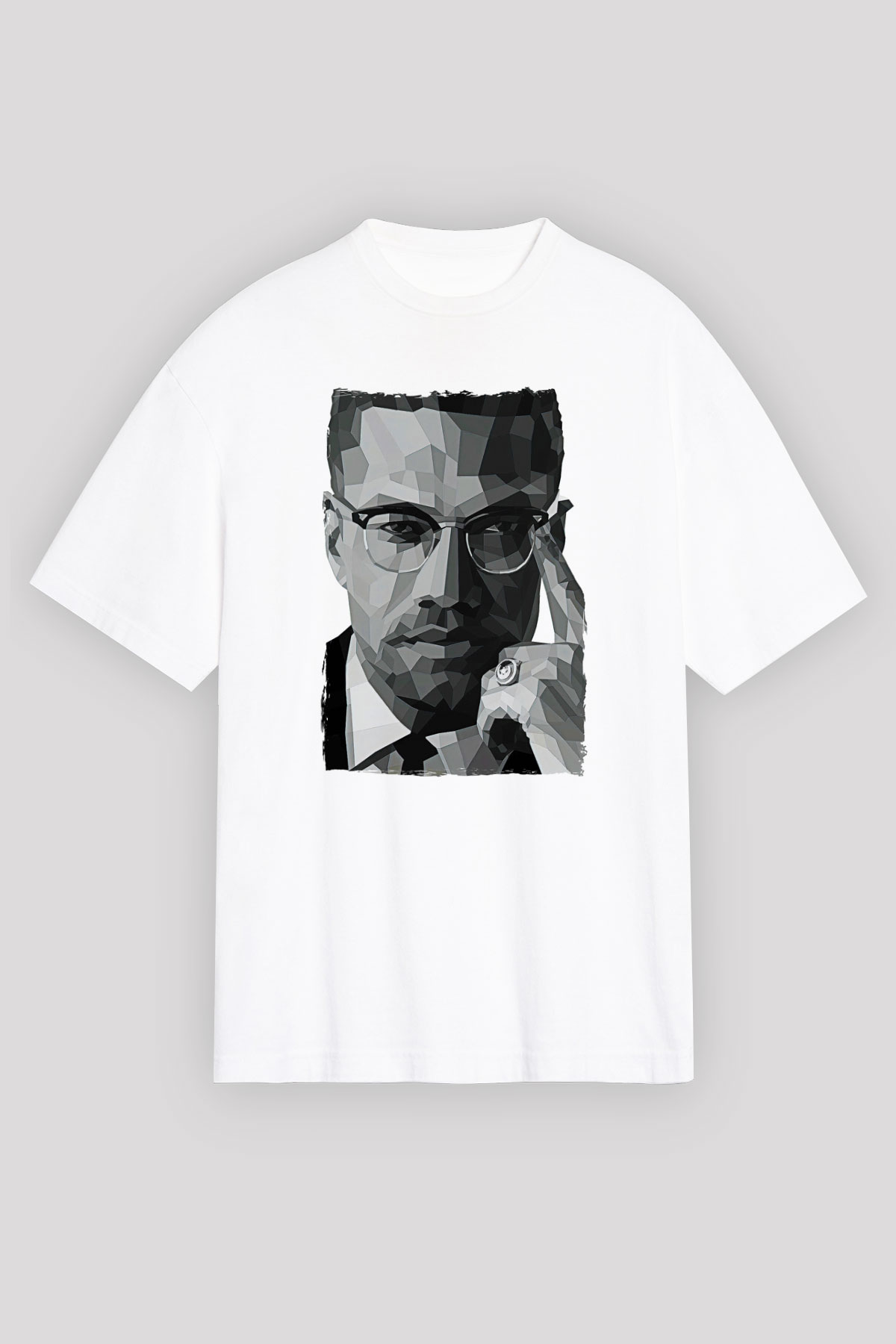 Malcolm X James Baskılı Beyaz Unisex Oversize Tişört - Tshirt