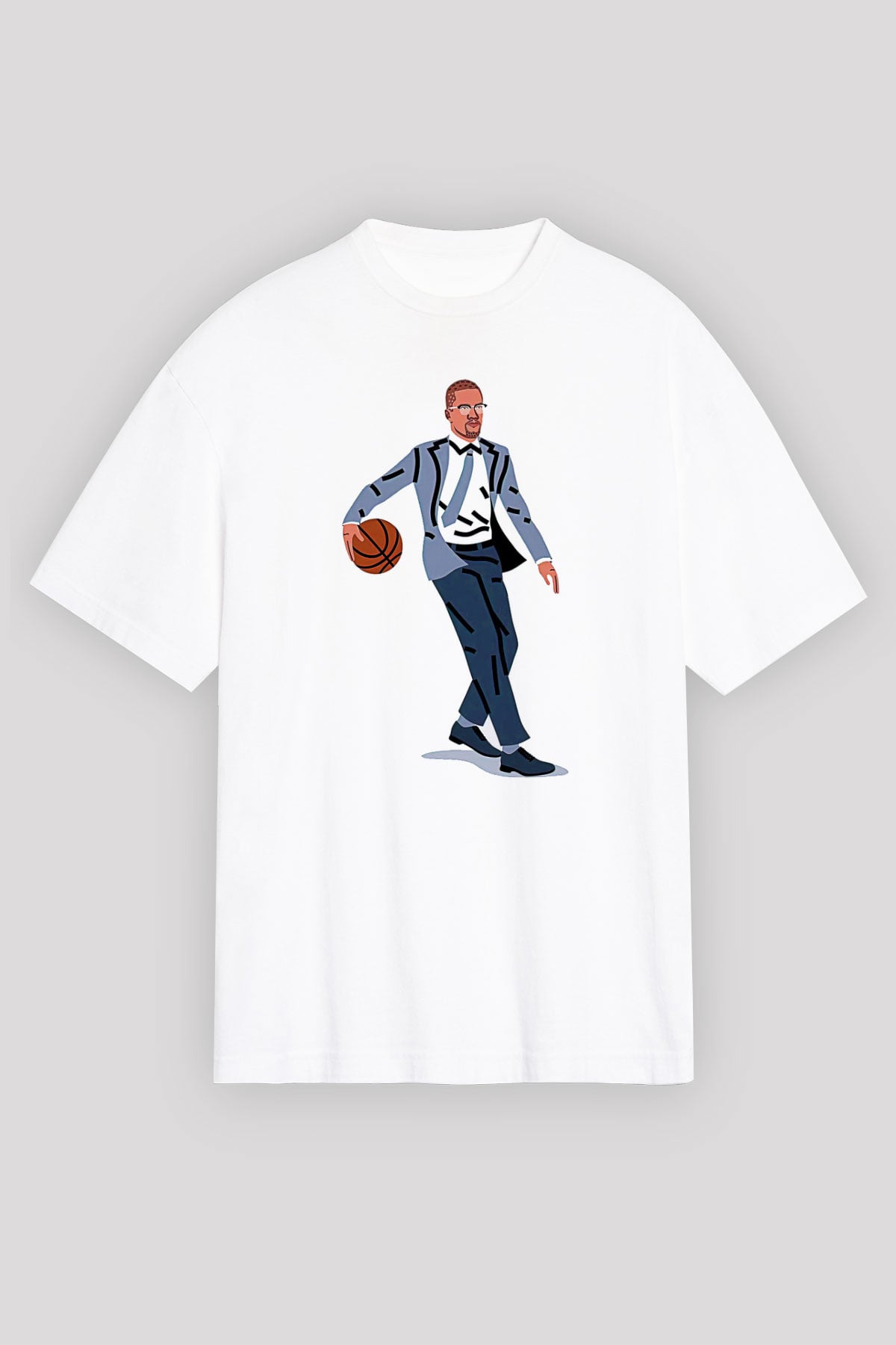 Malcolm X James Baskılı Beyaz Unisex Oversize Tişört - Tshirt