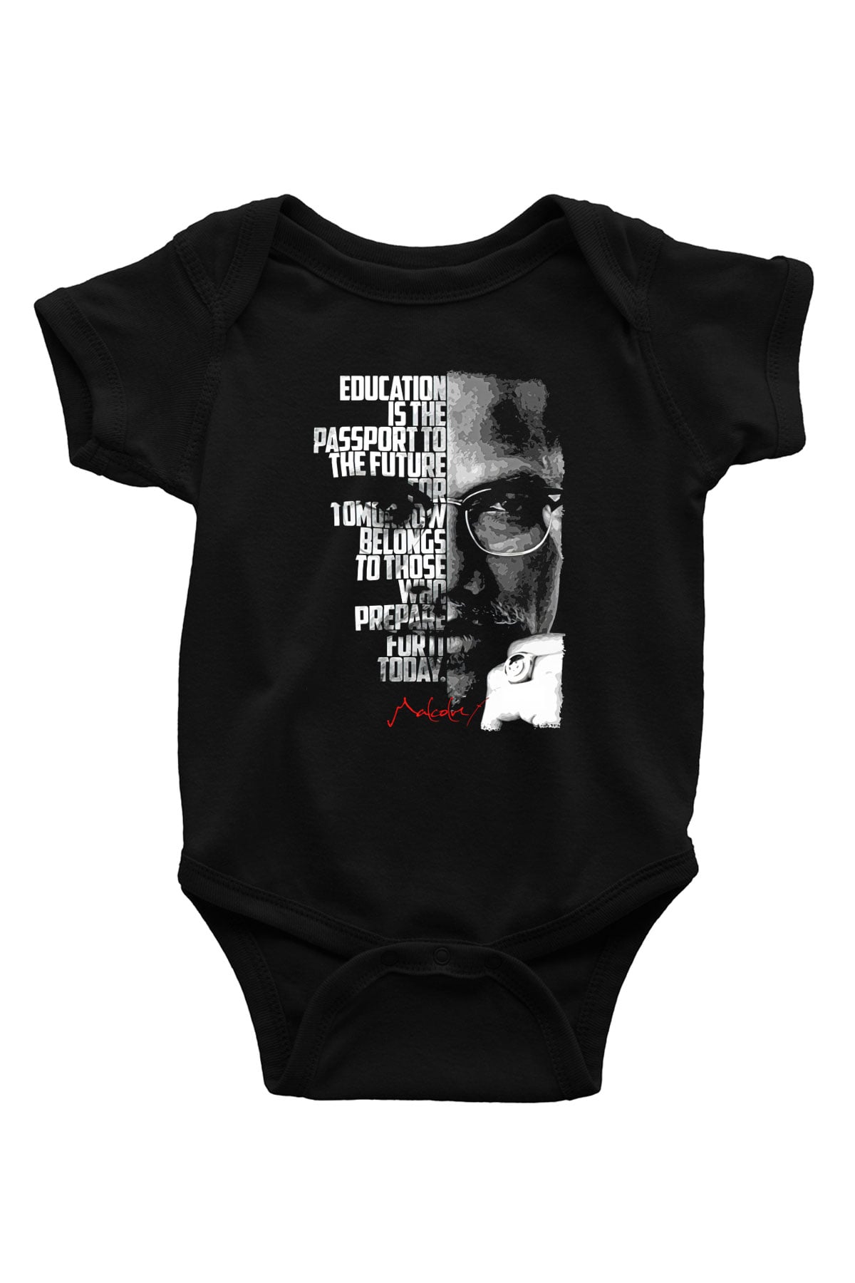 Malcolm X James Baskılı Unisex Siyah Bebek Body - Zıbın