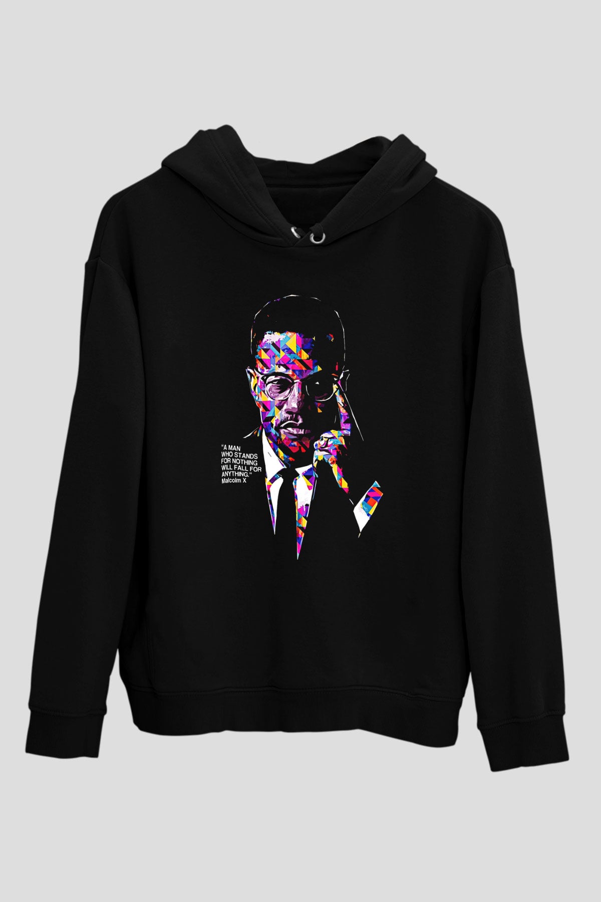 Malcolm X James Baskılı Unisex Siyah Kapüşonlu Sweatshirt