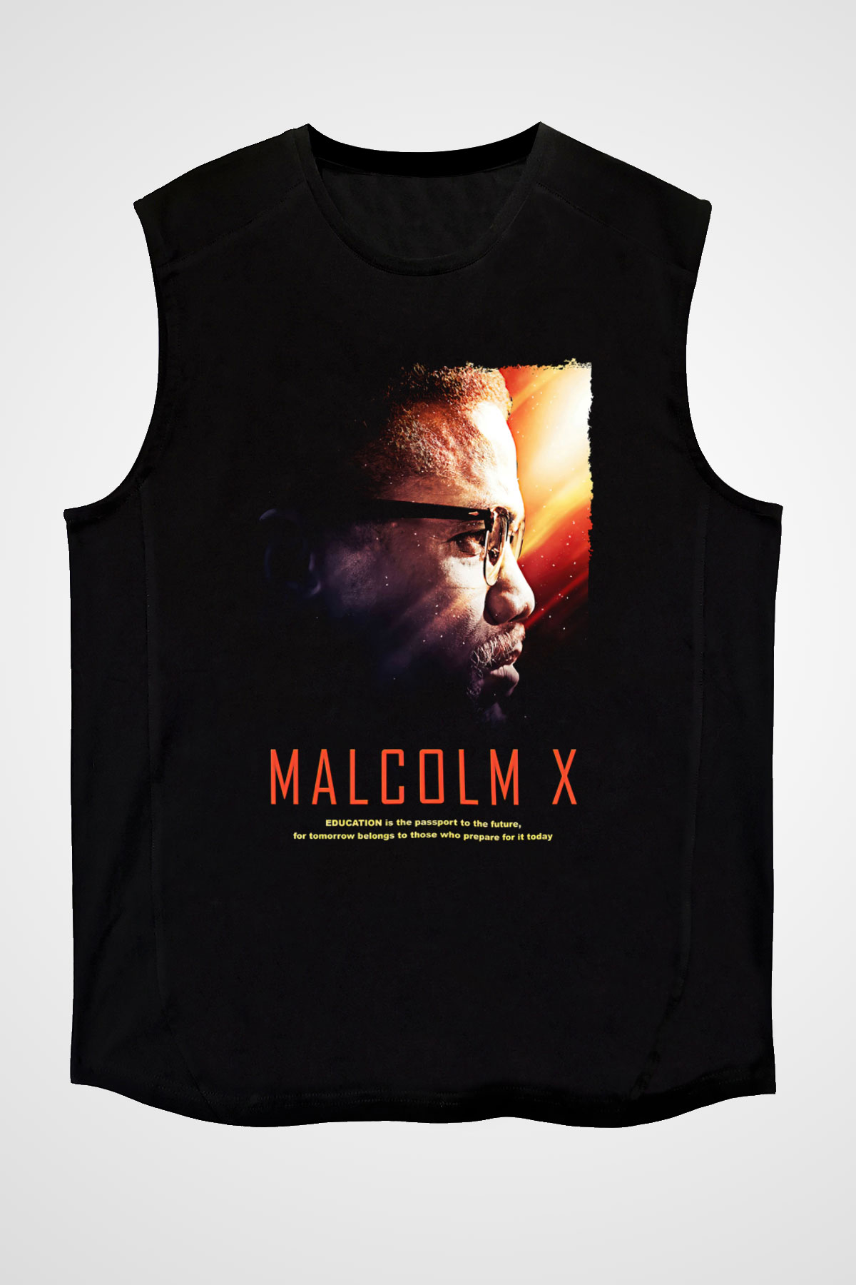 Malcolm X James Baskılı Unisex Siyah Kolsuz Tişört - Tshirt