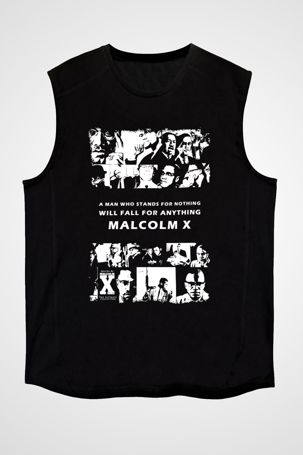 Malcolm X James Baskılı Unisex Siyah Kolsuz Tişört - Tshirt
