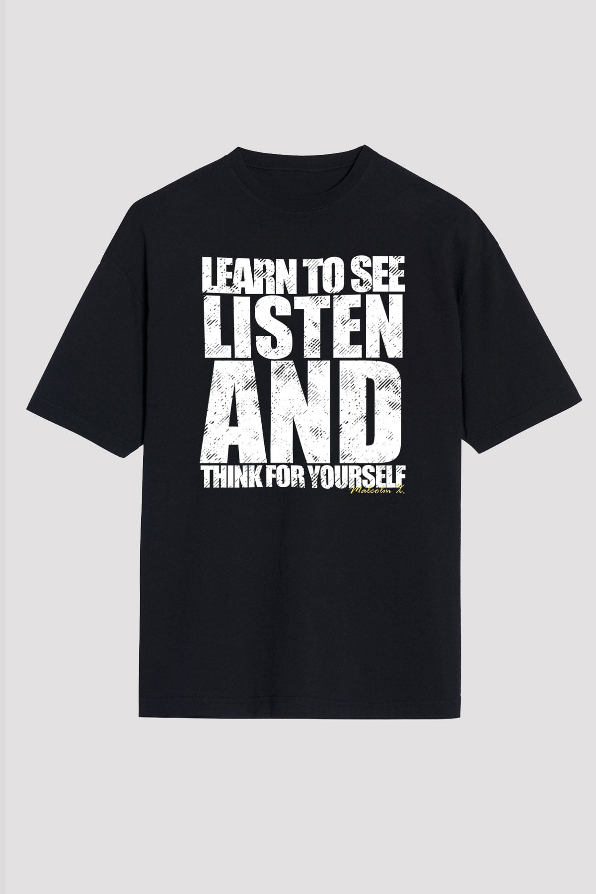 Malcolm X James Baskılı Unisex Siyah Oversize Tişört - Tshirt