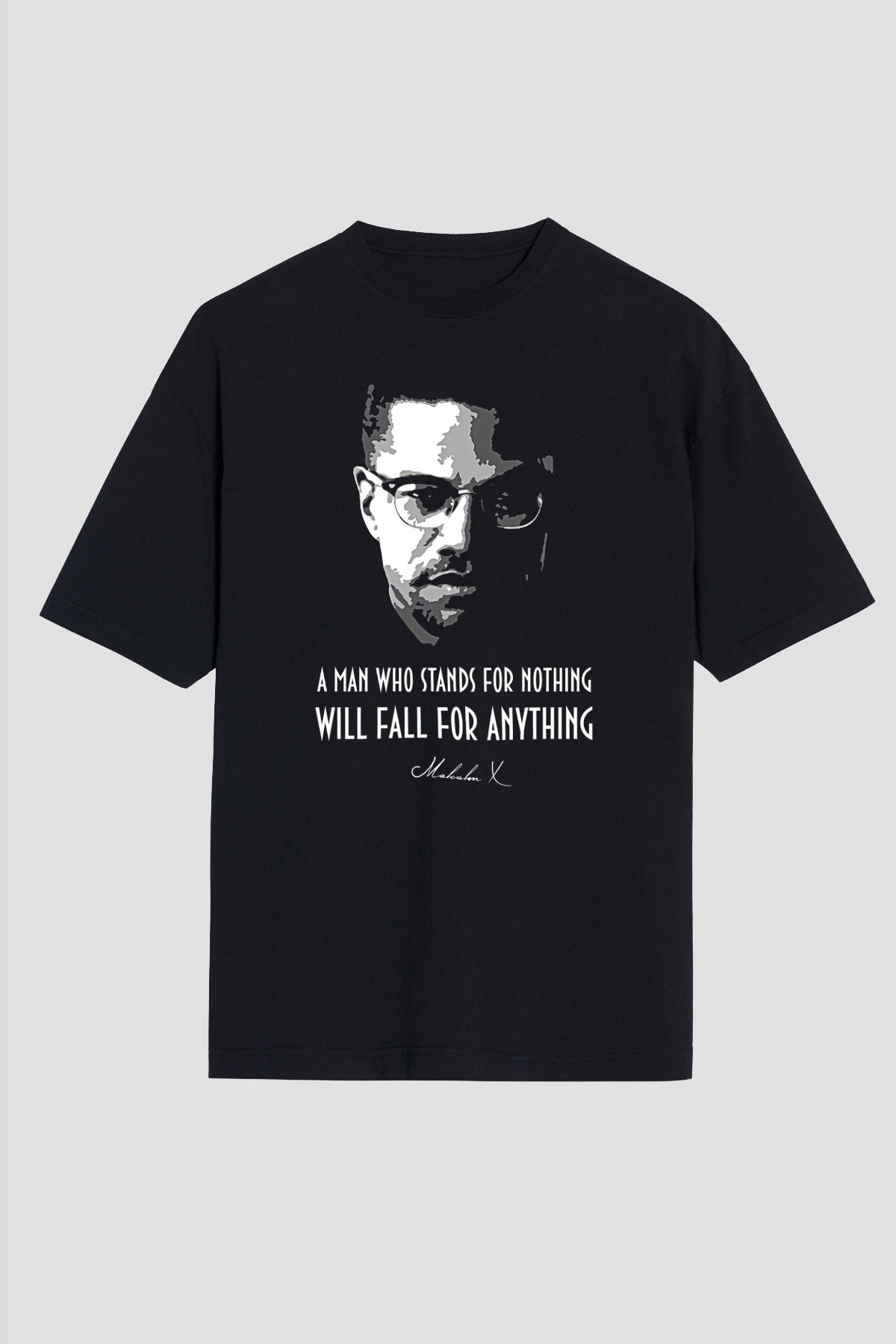 Malcolm X James Baskılı Unisex Siyah Oversize Tişört - Tshirt