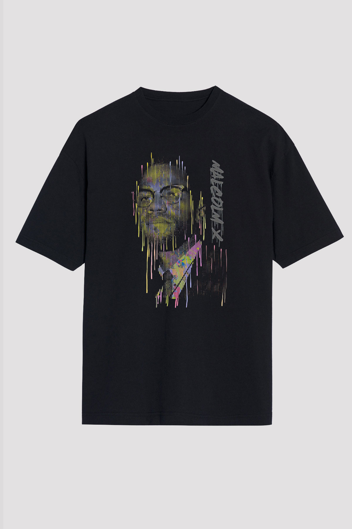 Malcolm X James Baskılı Unisex Siyah Oversize Tişört - Tshirt