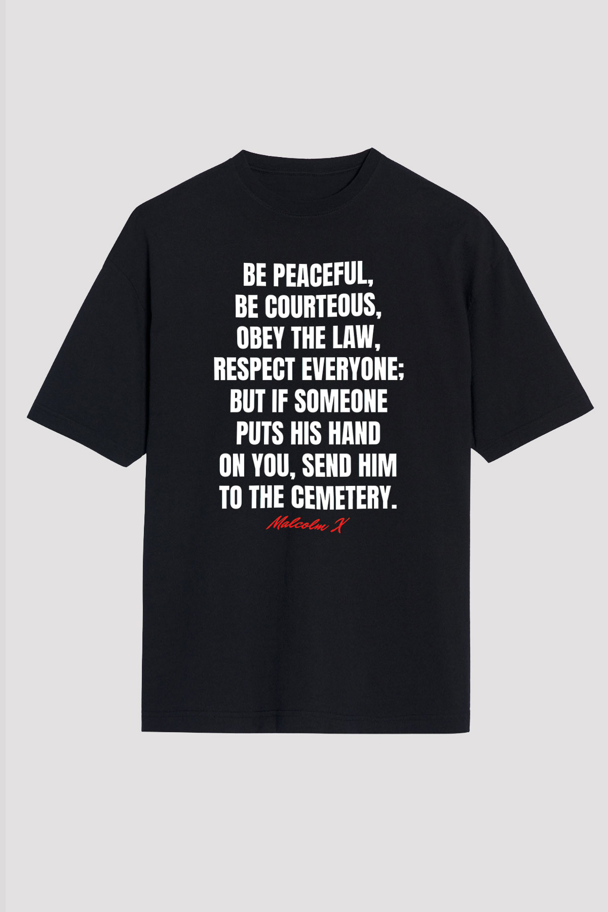 Malcolm X James Baskılı Unisex Siyah Oversize Tişört - Tshirt