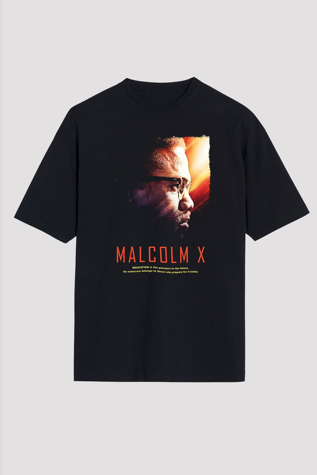 Malcolm X James Baskılı Unisex Siyah Oversize Tişört - Tshirt