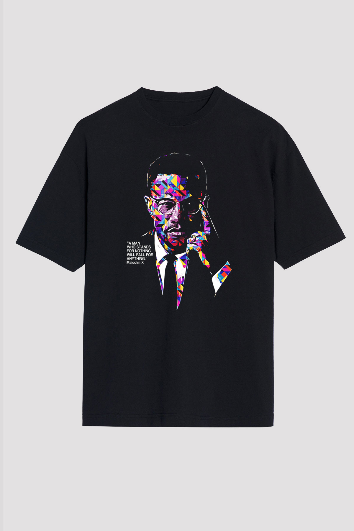 Malcolm X James Baskılı Unisex Siyah Oversize Tişört - Tshirt