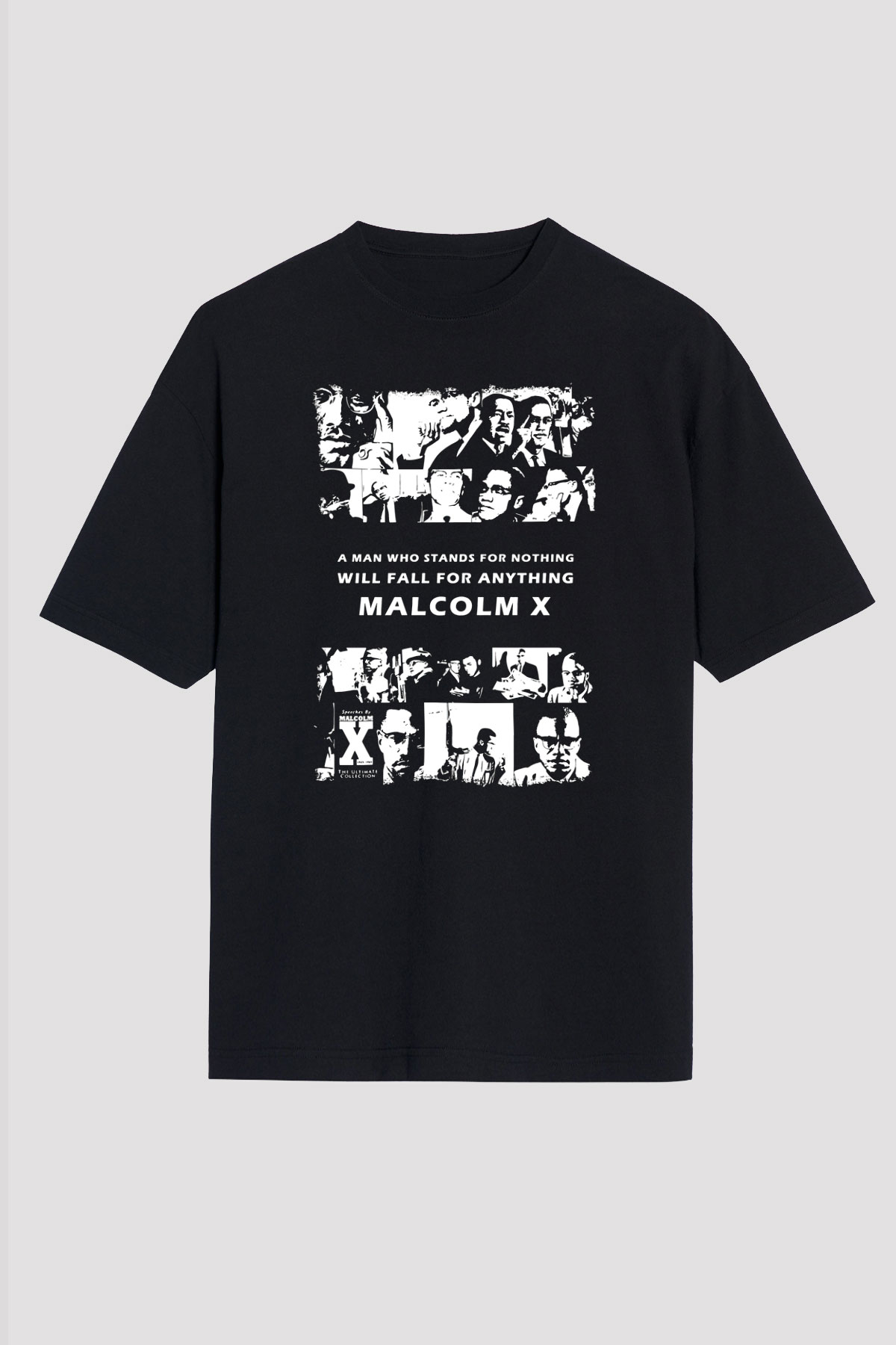 Malcolm X James Baskılı Unisex Siyah Oversize Tişört - Tshirt