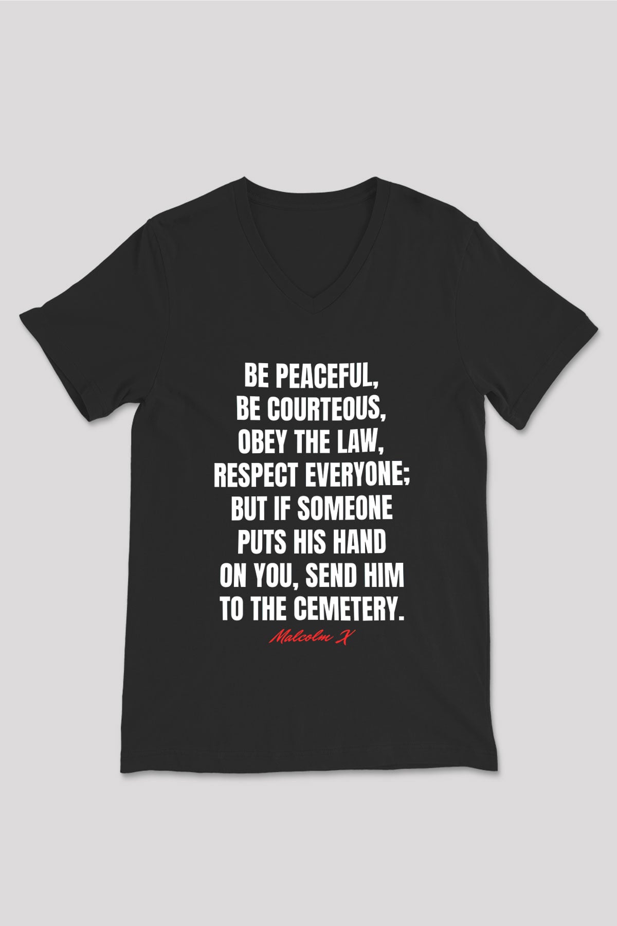 Malcolm X James Baskılı Unisex Siyah V Yaka Tişört - Tshirt