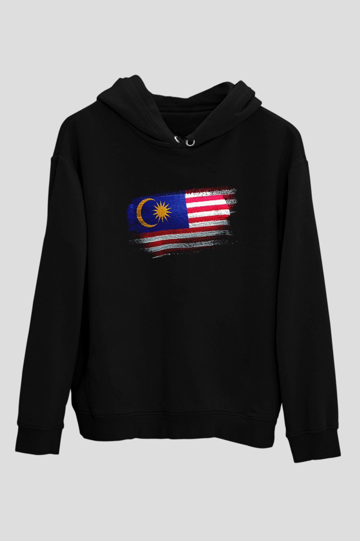 Malezya - Malaysia Bayrağı Baskılı Unisex Siyah Kapüşonlu Sweatshirt