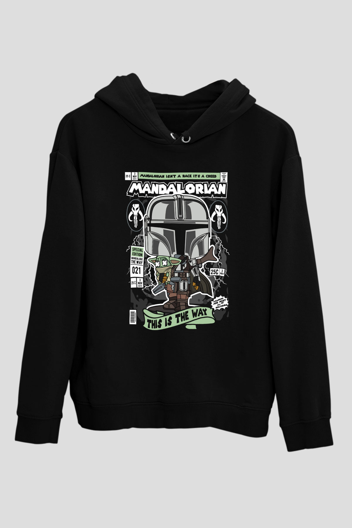 Mandalor Baskılı Unisex Siyah Hoodie