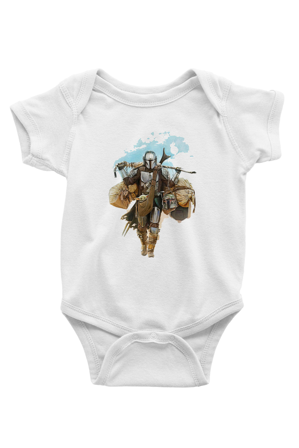 Mandalorian Baskılı Beyaz Unisex Bebek Body - Zıbın