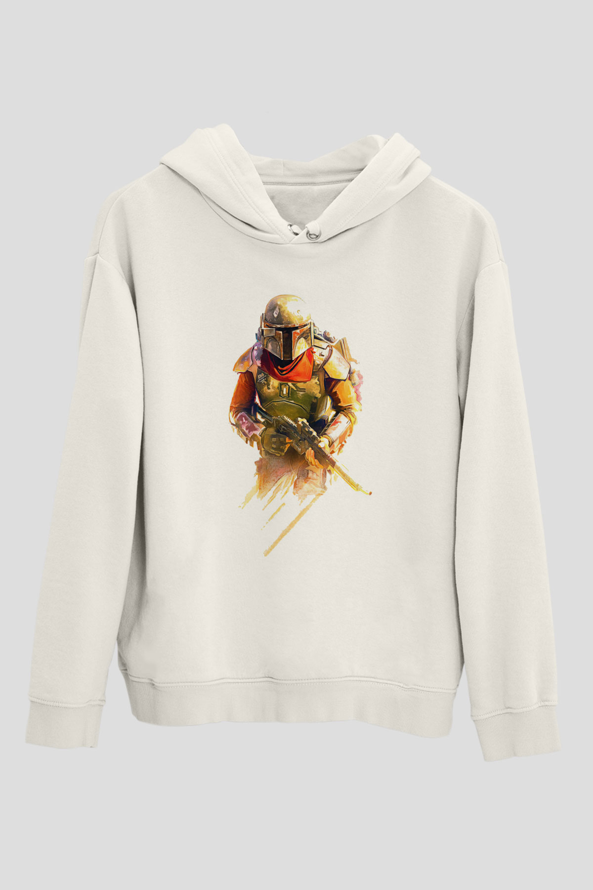 Mandalorian Baskılı Beyaz Unisex Hoodie